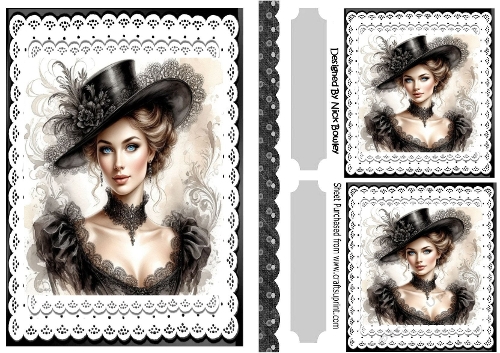 Elegant Lady  In Black With White Lace A5 Card
