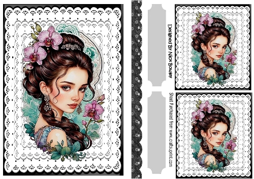 Vintage Elegant Lady  With White Lace A5 Card