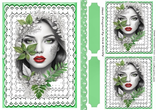 Modern Art Elegant Lady In Green  With White Lace A5 Card