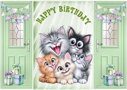 Cute Kittens In Green Gatefold