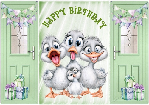 Cute Ducklings In Green Gatefold