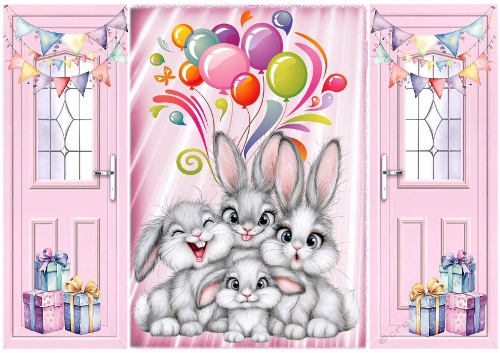 Cute Bunnies In Pink Gatefold