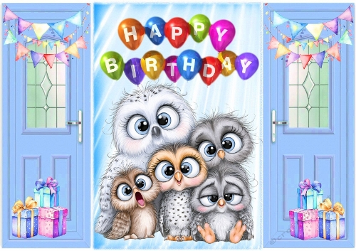 Cute Owls In Blue Gatefold