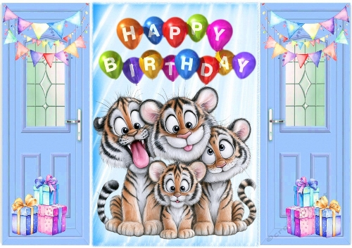 Cute Tigers In Blue Gatefold