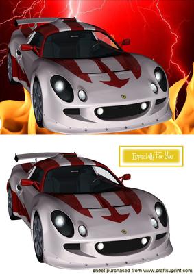 Red/white Racing Car on Flames & Lightning
