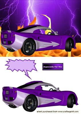 Racing Car in Purple Lightning and Red Flames