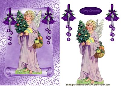 Angel on a Scroll in Lilac Dress