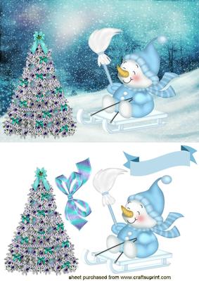 Cute Little Snowman with Christmas Tree