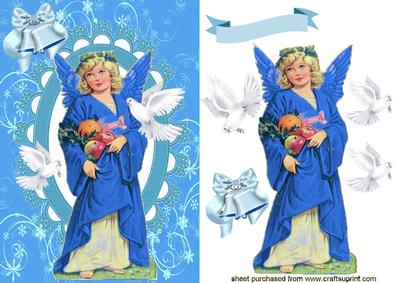 Angel in Blue Dress with Doves