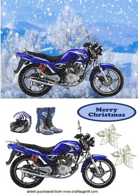 Blue Motor Bike,with Snow Scene