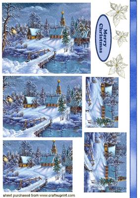Pretty Snow Scene with Cottages, Pyramids