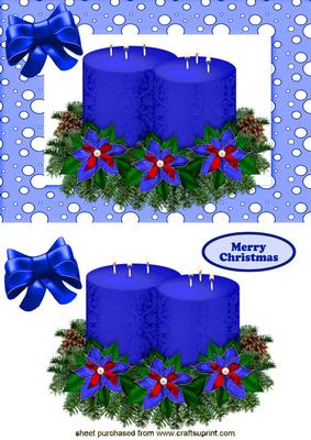 Blue Candel with Poinsettias