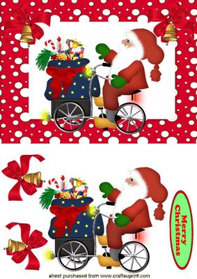 Santa on a Bicycle with a Sack of Presents
