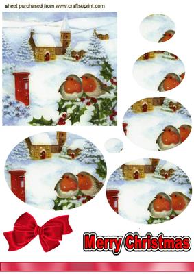 Little Robins in a Snow Scene, Oval Pyramids
