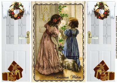 Little Vintage Girls Waiting for Santa, Gatefold