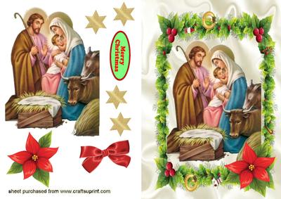 Lovely Nativity Scene, in Holly Frame