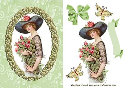 Vintage Lady with Flowers, in a Ornate Frame