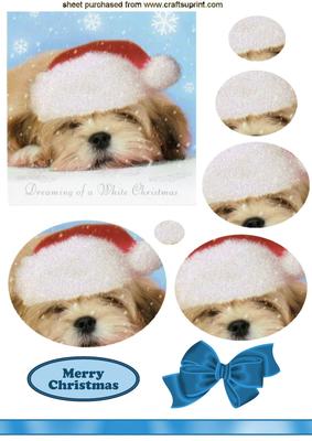 Little Terrier in Santa Hat, Oval Pyramids