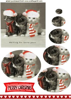 Three Little Kitties Waiting for Santa Paws, Oval Pyramids
