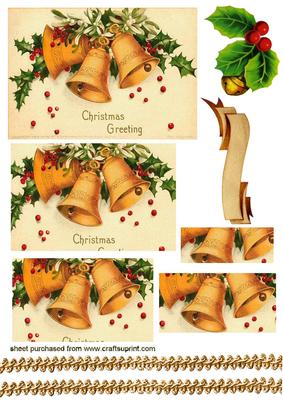 Gold Christmas Bells, with Holly, Pyramids