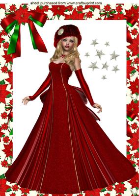 Beautiful Elegant Lady in Red Gown & Hat, A4 Topper