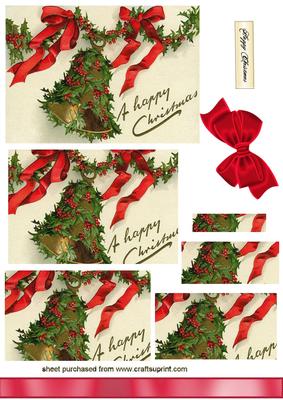 Christmas Bell, with Red Bow & Holly, Pyramids