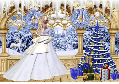 Christmas Scene of a Beautiful Lady and Tree A4 Topper