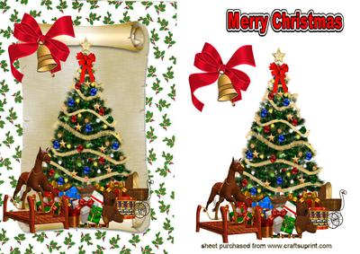 Christmas Tree with Lovely Toys on a Scroll
