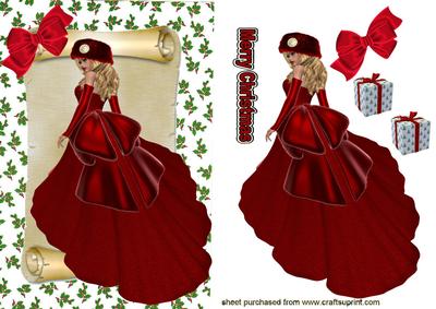 Pretty Lady in Red Gown on a Scroll