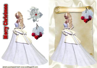 Stunning Lady in White Gown on Scroll