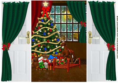 Beautiful Scene of Christmas Tree & Presents, Gatefold