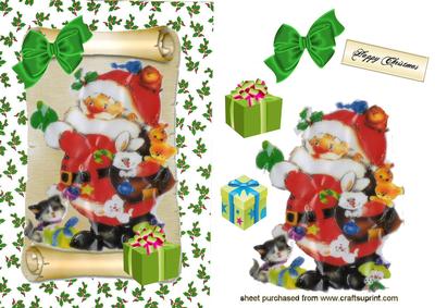 Santa with His Little Friends on a Scroll