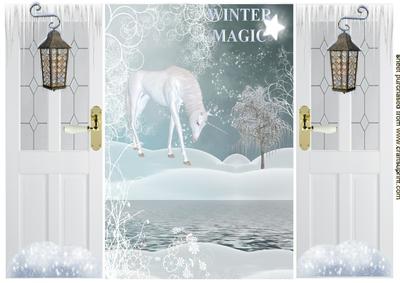 Winter Magic, a Beautiful White Unicorn Gatefold