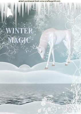Winter Magic of a Beautiful White Unicorn A4 Topper