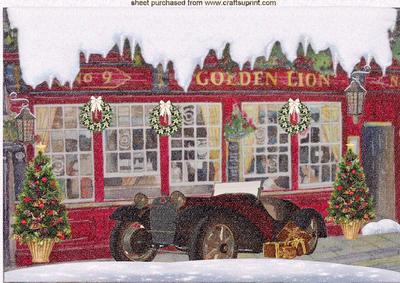 Beautiful Christmas Scene of a Pub & Vintage Car A4 Topper