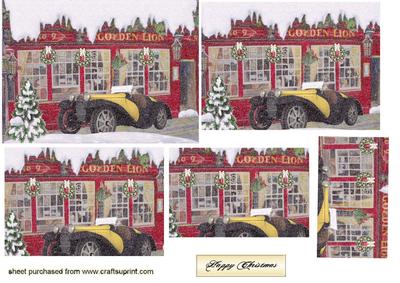 Christmas Scene of a Vintage Car & Pub Pyramids