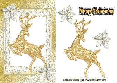 Gold Glitter Reindeer, with Cream Poinsettias