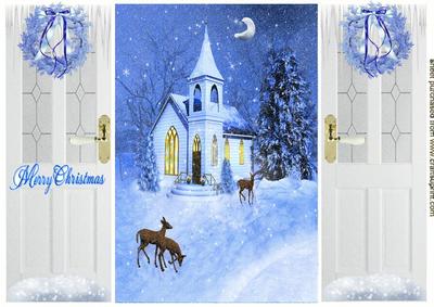 Church Christmas Scene, Gatefold