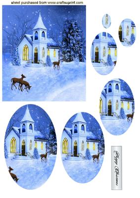 Snow Scene of a Church, Oval Pyramids
