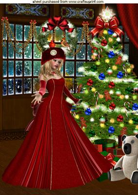 Lovely Christmas Scene, with Pretty Lady A4 Topper