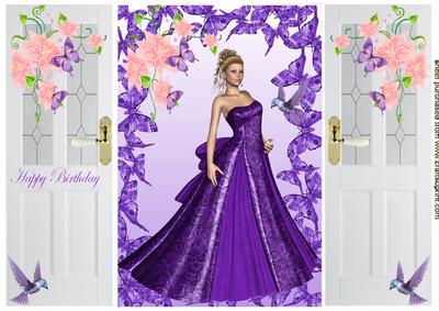 Beautiful Lady with Humming Bird & Roses, Gatefold
