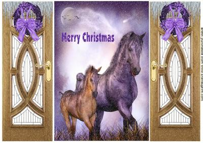 Beautiful Horse with Baby Foal Pretty Scene, Gatefold