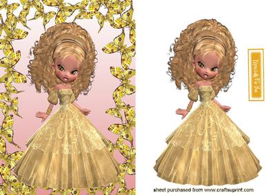 Little Princess in a Gold Dress with Butterflies