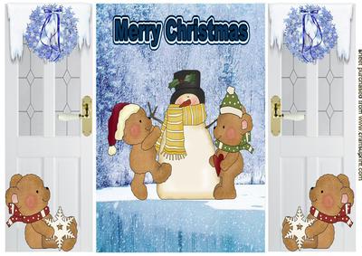 Teddies Playing with a Snowman Gatefold