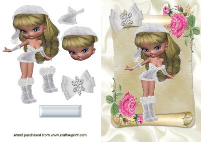 Little Lady in Snow Suit on a Scroll