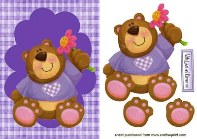 Little Teddy in Purple with Flowers