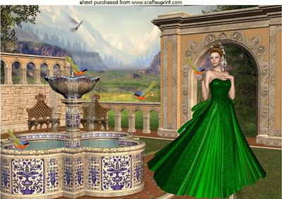 Pretty Lady with Birds in the Garden A4 Topper