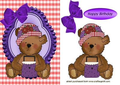 Rted Tatter Teddy, with Purple Bow