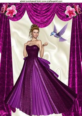 Pretty Lady in Evening Gown with Little Bird A4 Topper