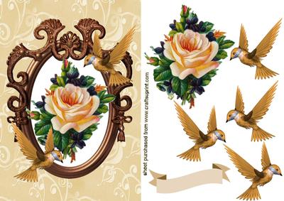 Vintage Peach Rose with Humming Birds